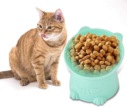 Miniatura 6 de Generic Cuencos de comida para gatos elevados con forma de gato de dibujos animados, base elevada inclinada para proteger la columna cervical gatos