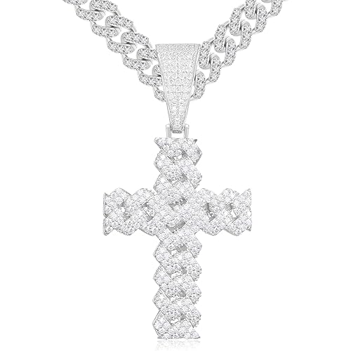 Moissanite Cross Necklace 2.7 Carat Iced Out Moissanite Cross Pendant 925 Sterling Silver Cross Chain Necklace D Color VVS1 18k Gold Plated Christian Pendant