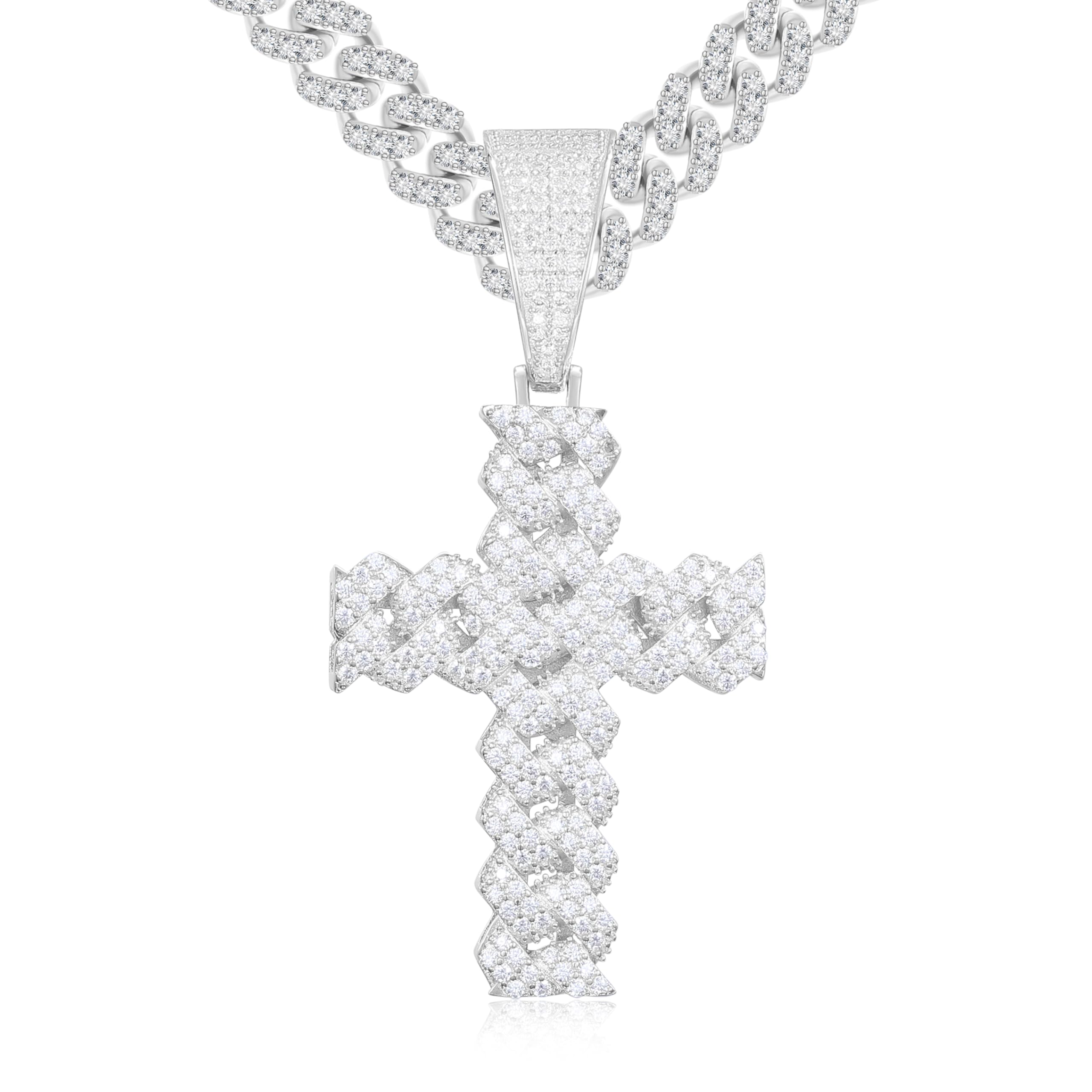 Ucciyo Moissanite Cross Necklace 2.7 Carat Iced Out Moissanite Cross Pendant 925 Sterling Silver Cross Chain Necklace D Color VVS1 18k Gold Plated Christian Pendant
