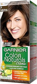 Garnier Color Naturals Permanent Crème Hair Color - 5 Light Brown ( bottle of developer 60ml) + (tube of hair colorant 40ml) (sachet of post color conditioner 12ml )