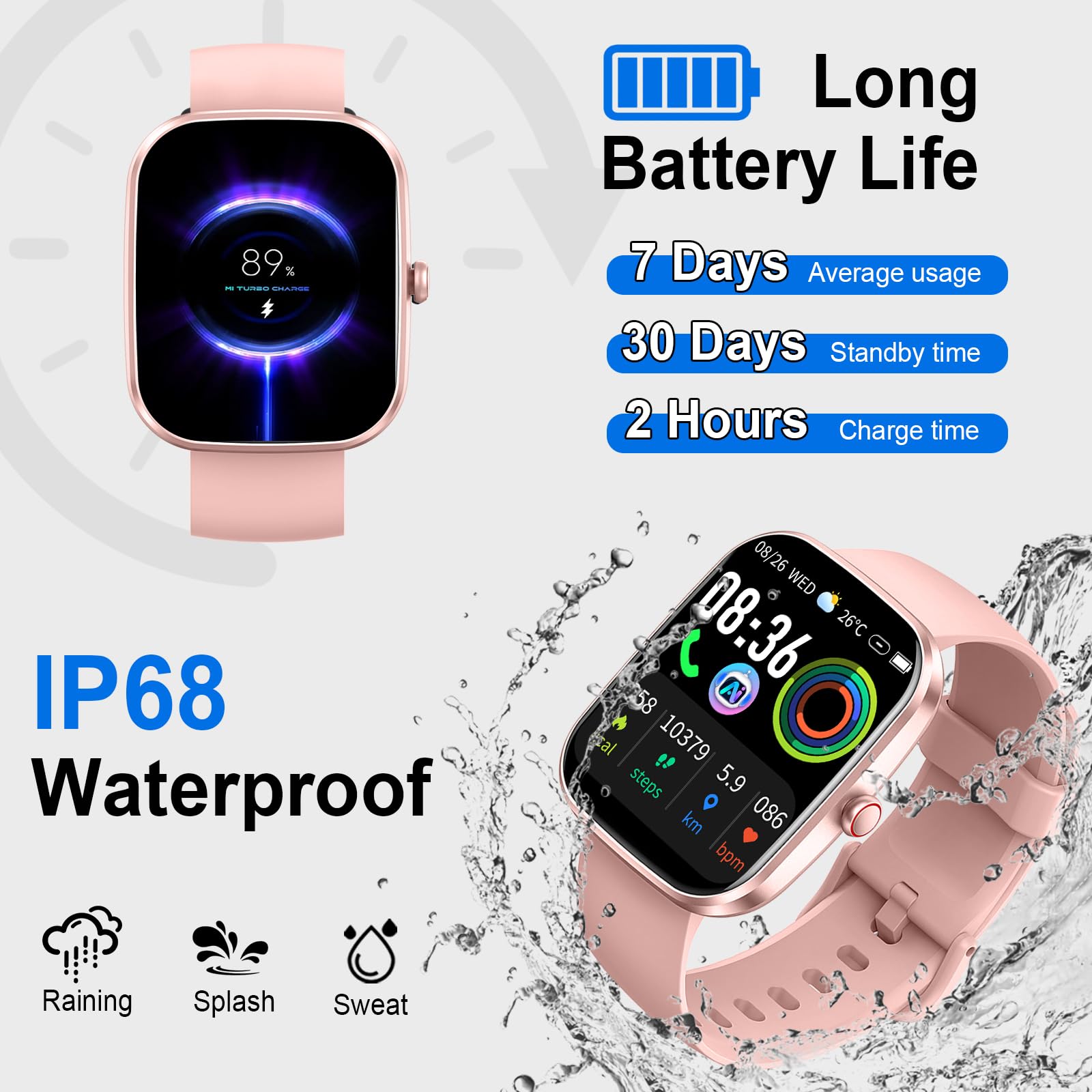 uaue AI smartwatch uomo donna 1.91" orologio fitness integrato ChatGPT-AI e funzione telefono, orologio cardiofrequenzimetro/sonno/contapassi/110+ modalità sport Smart Watch, IP68 impermeabile