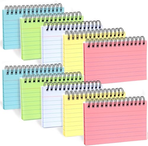 Miniatura 7 de Koogel 500 tarjetas de índice, 10 blocs de notas a rayas con cubiertas protectoras, 5 colores tarjetas flash con espiral para aprendizaje de oficina