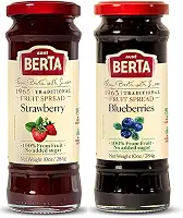 Geleia Doce de Fruta Israelense Morango e Mirtilo (Strawberry e Blueberries) Sem Açúcar Adicionado AUNT BERTA 100% FRUTA - 2 Unidades de 284g cada