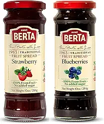 Geleia Doce de Fruta Israelense Morango e Mirtilo (Strawberry e Blueberries) Sem Açúcar Adicionado AUNT BERTA 100% FRUTA - 2 Unidades de 284g cada