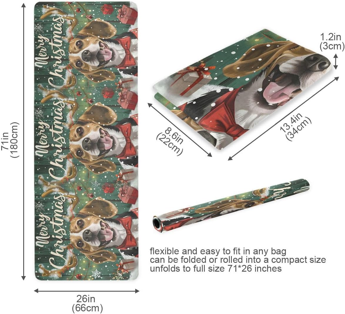 ALAZA Beagle Dog Reindeer Gift Yoga Mat Non Slip Fitness Exercise Mat, Workout Mat for Yoga, Pilates and Floor Exercises