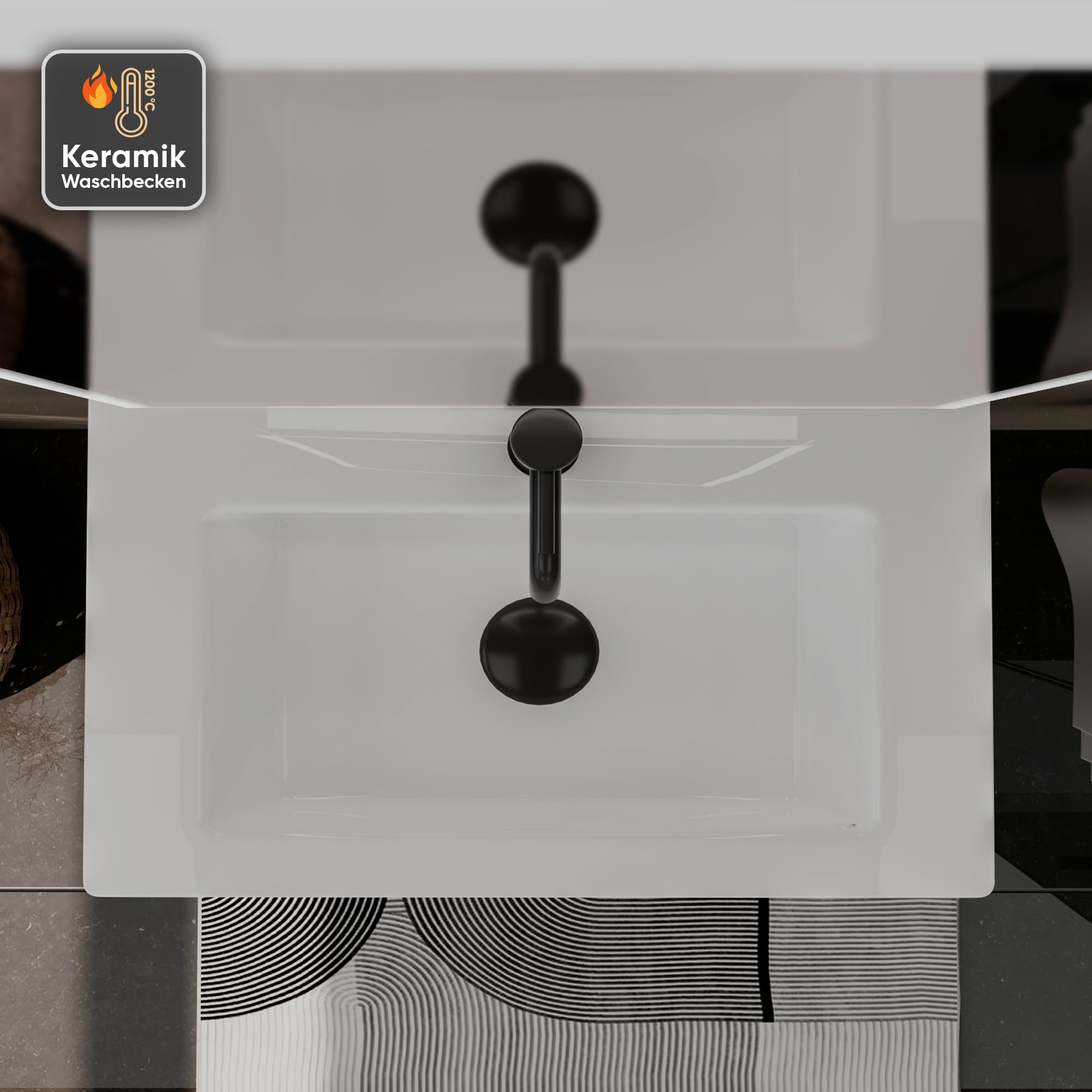 Alpenberger Badmöbel Set mit Waschbecken | Badschrank mit 2 Schubladen | Hängeschrank Bad | Waschtisch mit Unterschrank | Badezimmer Möbel | Waschbeckenunterschrank Eiche 60 cm