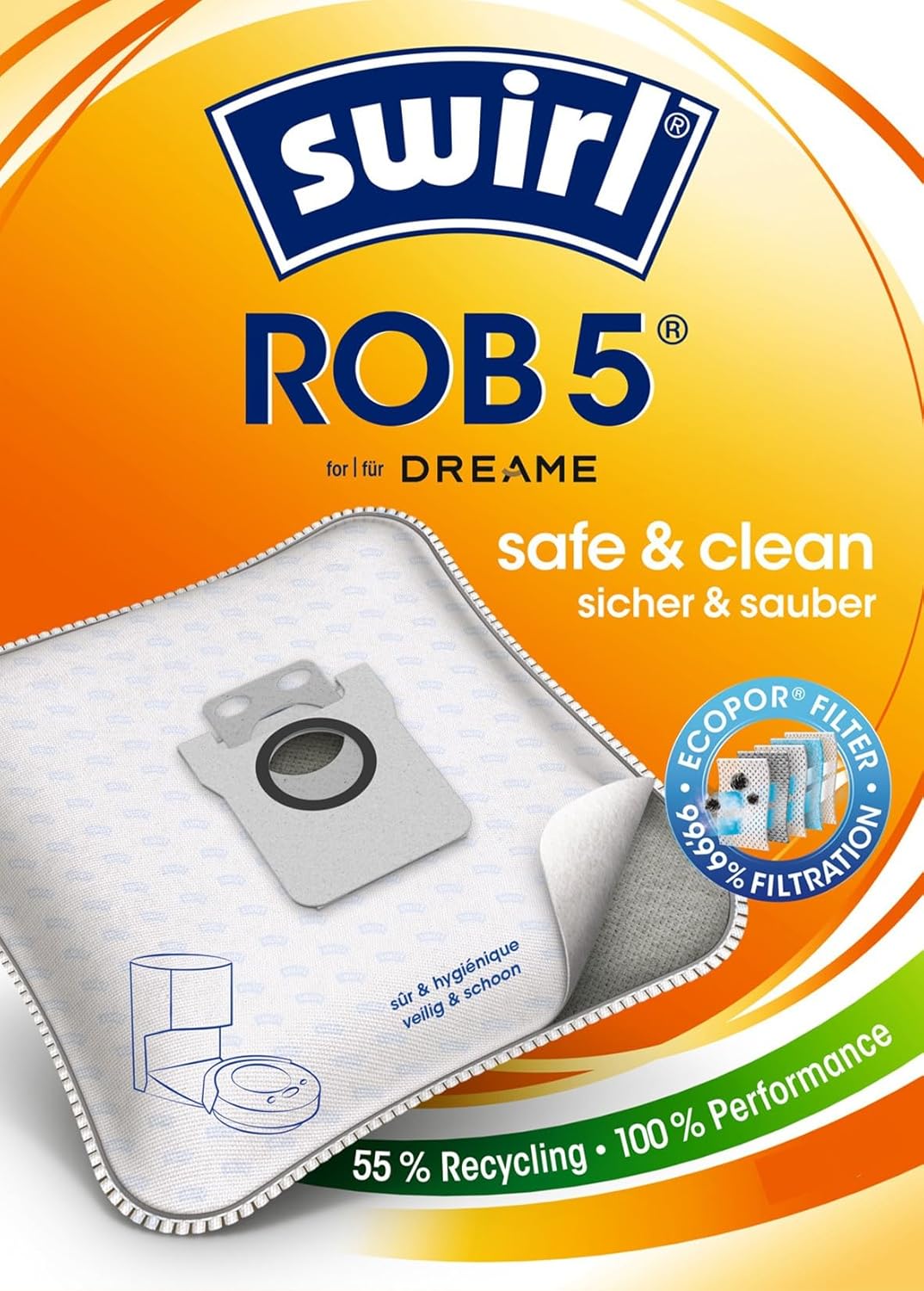 Swirl® ROB 5 Bags for Dreame X50 Ultra Complete, L50 & L40 Pro Ultra, L40 Ultra, L10s Ultra GEN 1&2, X40 Ultra Complete, L20 Ultra, 8 Bags