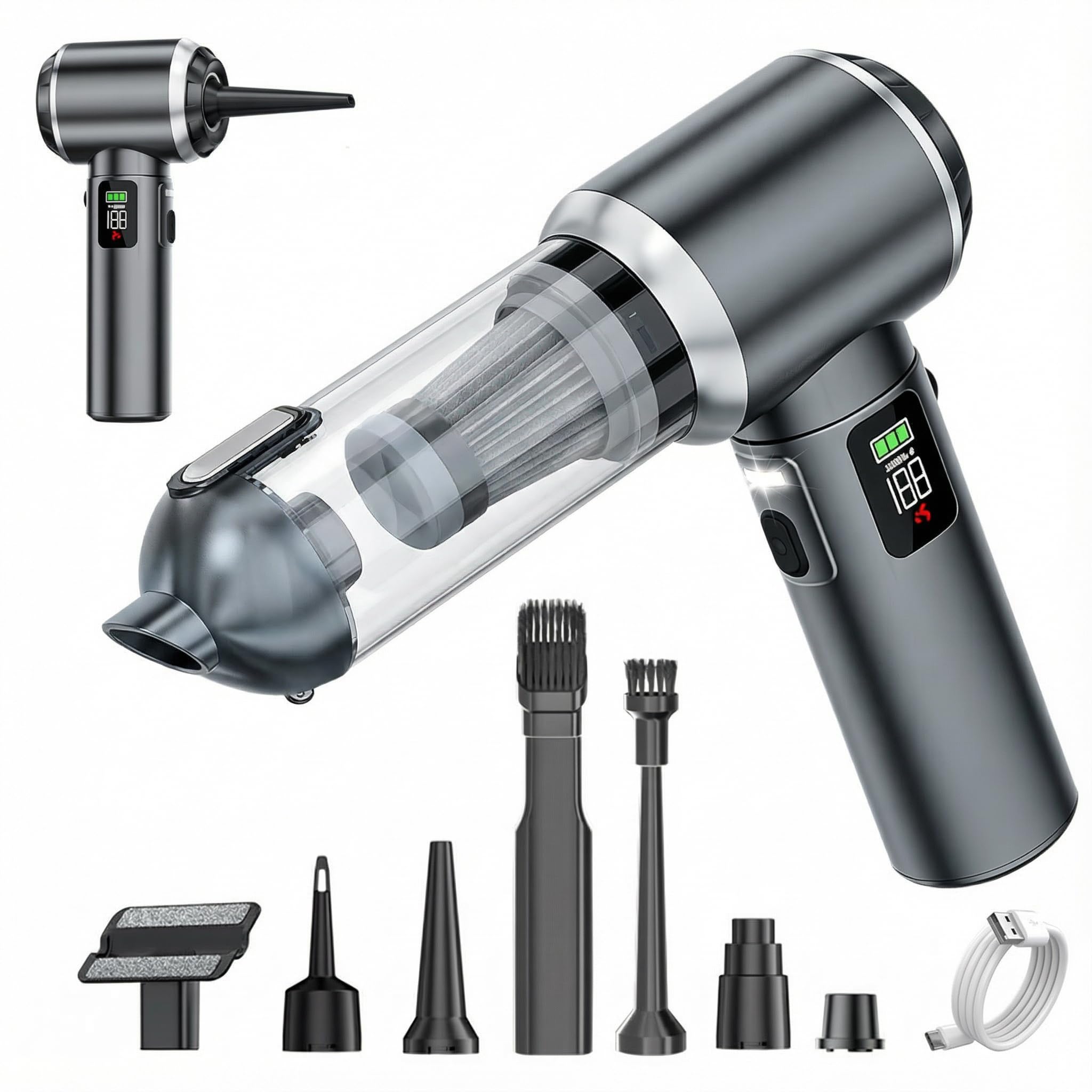 Handheld Vacuum Cleaner, Powerful Suction Cordless Vacuum Cleaner with Brushless Motor and One-touch Dust Emptyingo, 3-speed Car Vacuum Cleaners for home, office, kitchen, Computer, Sofa and Car