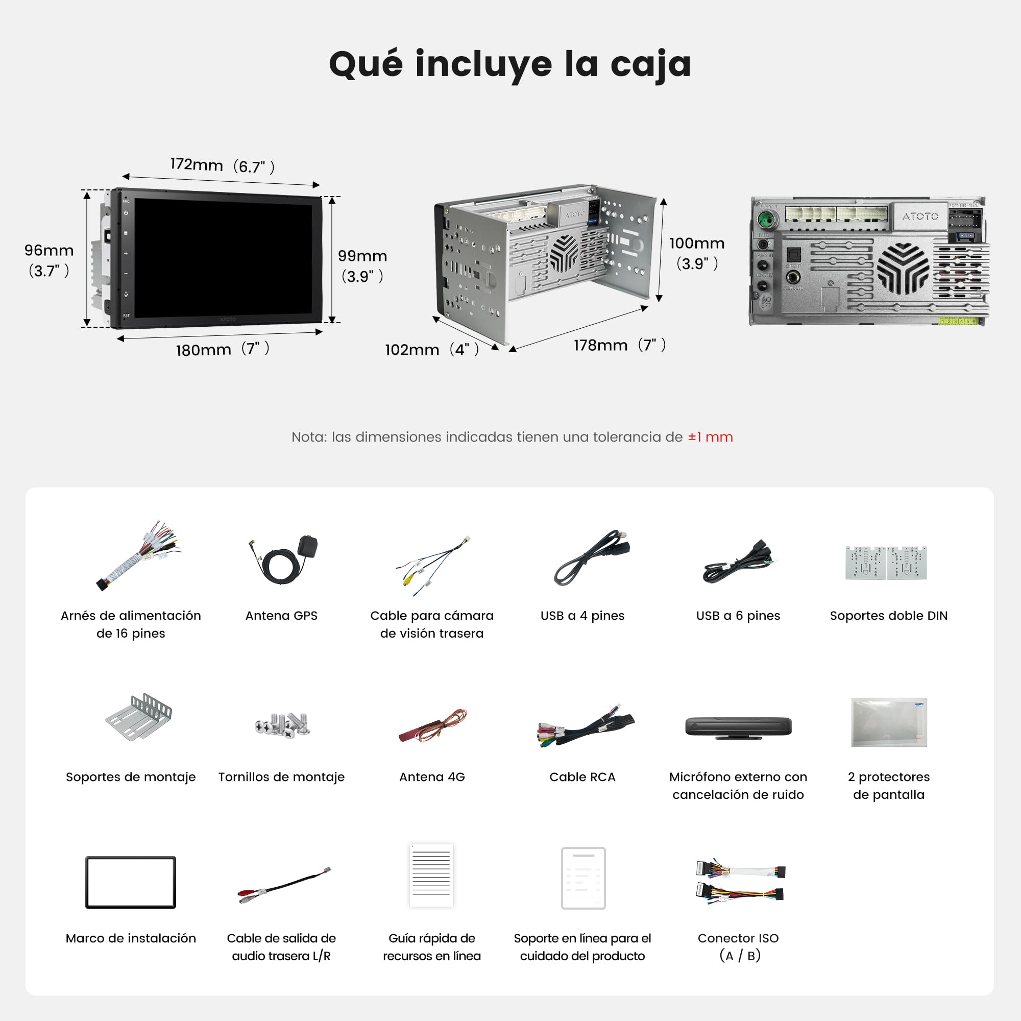 ATOTOZONE Android Radio Coche 2 DIN, 7" Pantalla Táctil 4G+64G Cargadores de Medios Digitales, CarPlay/Android Inalámbrico, WiFi/BT/USB, Hi‑Fi DSP w/4V Pre‑Outs, AI Chat&GPS Tracking, S8 Gen4