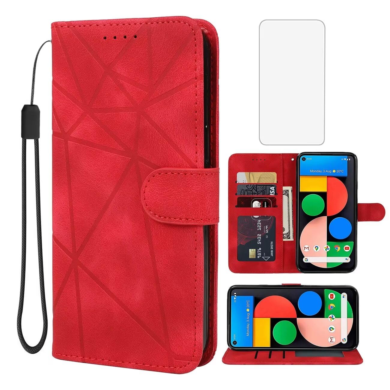 Wanyuexes Case for Pixel 4A 5G Case, Pixel 5XL G025I Wallet Case with Tempered Glass Screen Protector, Skin Feel PU Leather Flip Folio Credit Card