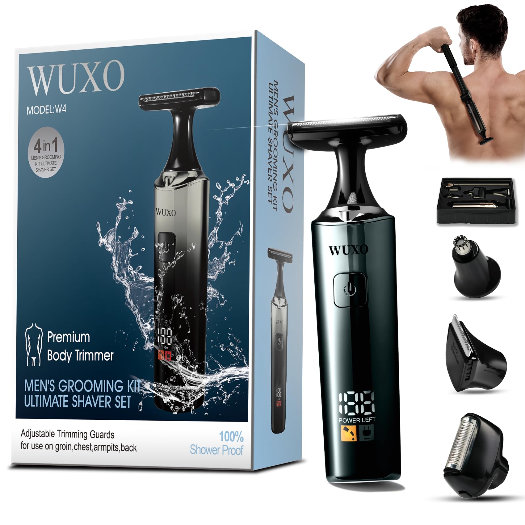Back Shaver for Men, 4-in-1 LED Display Electric Groin Hair Trimmer