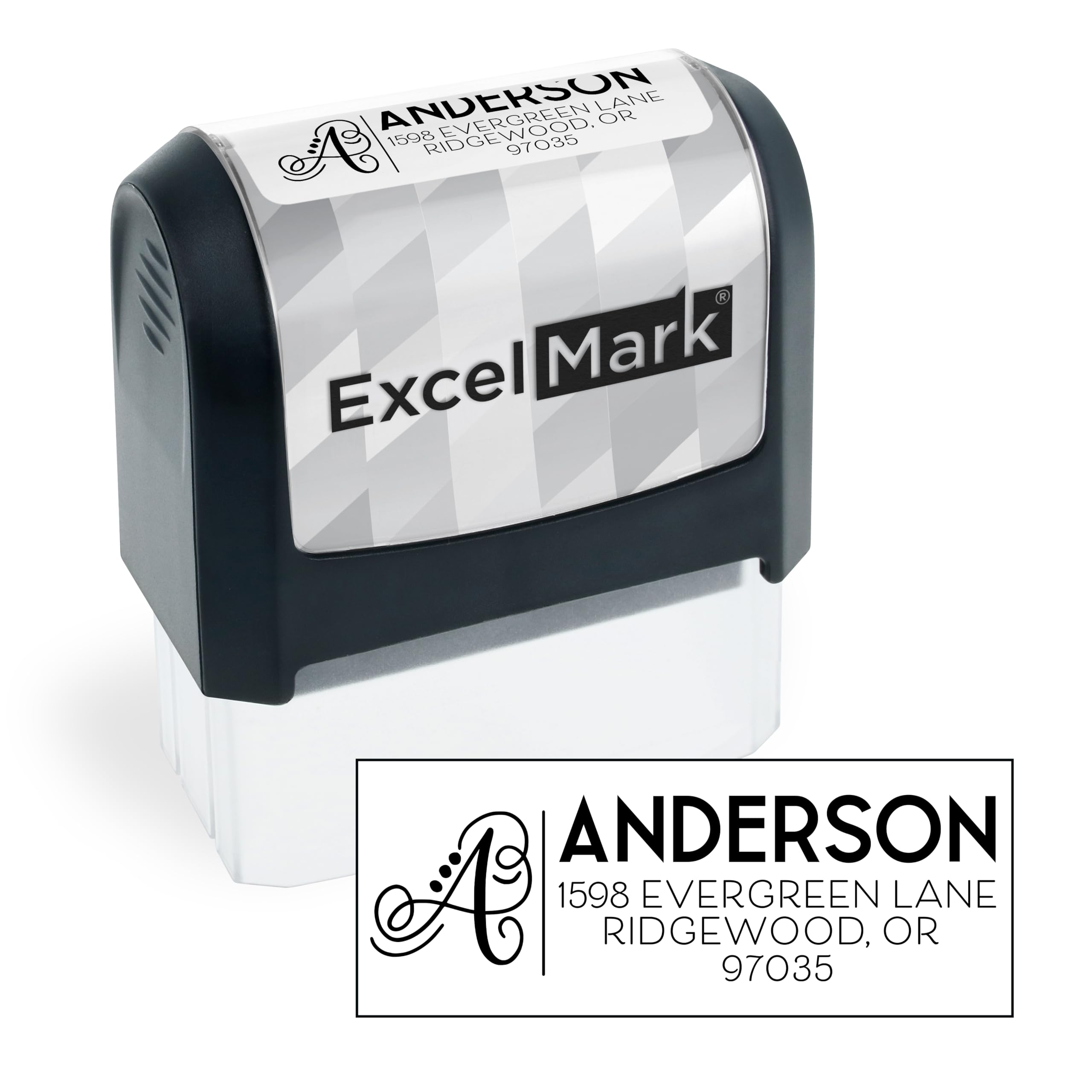 ExcelMark Address Stamp - Custom Return Address Stamp with Elegant Designs, Vibrant Colors & Patterns – Perfect for Mail, Invitations & Gifts (Black