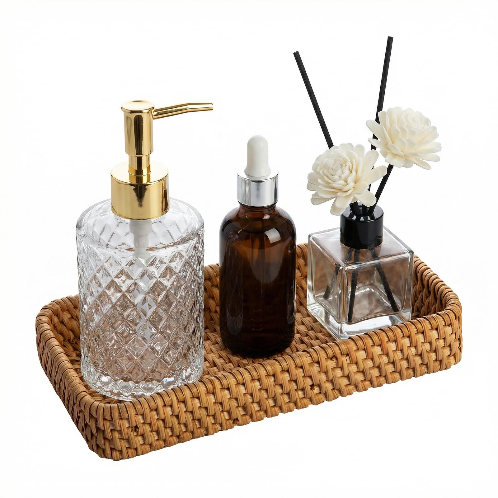 GREENSAPPIRE Rattan Bathroom Vanity Trays Toilet Tank Baskets Long Narrow Hand Towel Storage Basket for Storage, Decorative Small Woven Wicker Entryway Decorative Basket, Coffee Table