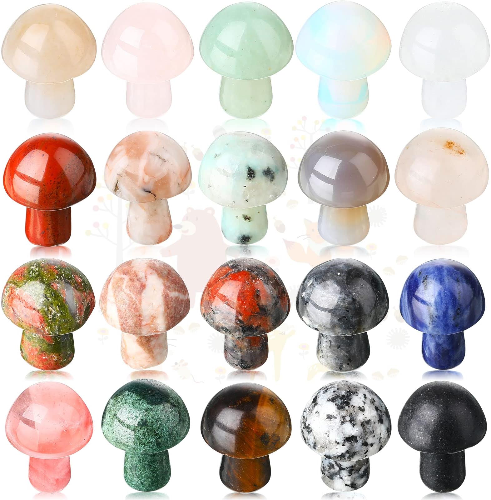 Nuanchu 20 Pcs Crystal Mushroom Decor Hand Making Mini Sculpture Mushroom Worry Stone Figurines Bulk Gemstone Polished Trinkets for Party Favors Stuff Witchcraft DIY Meditation Garden(Vivid Colors)