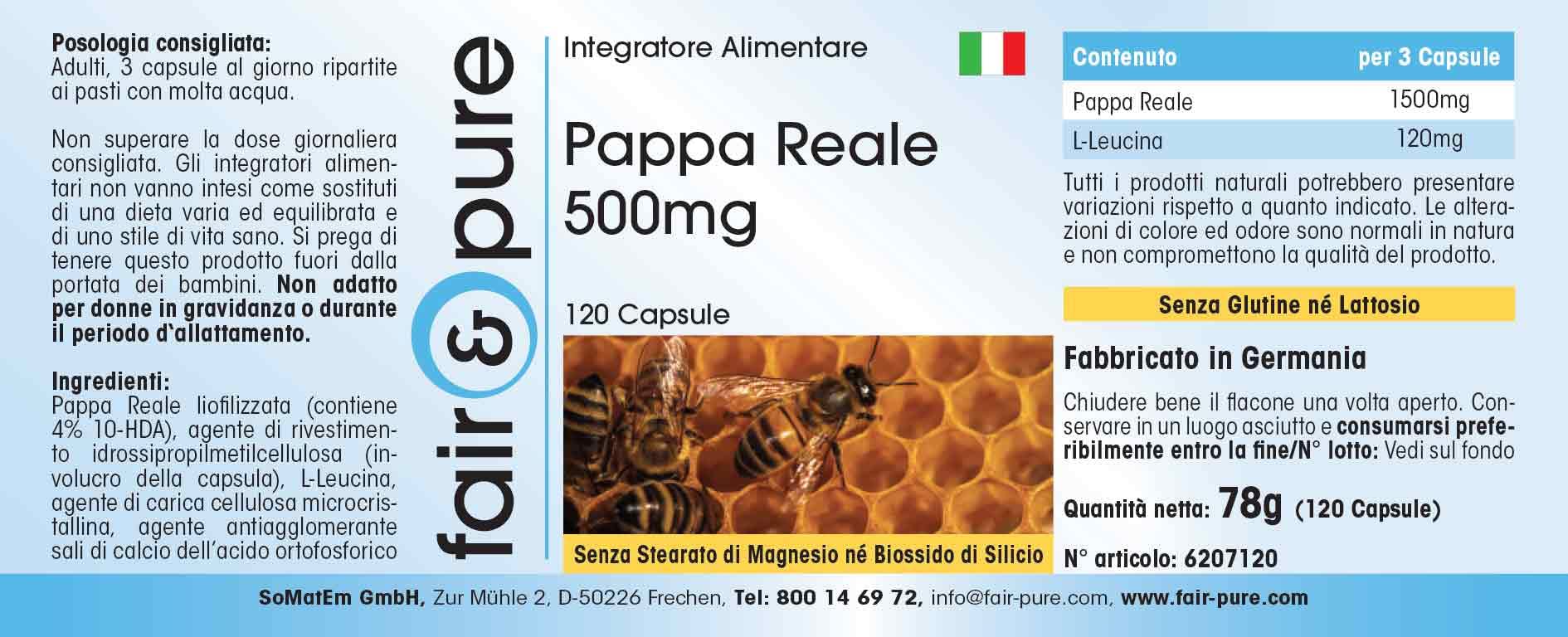Fair & Pure® - Gelée Royale 500 mg - 120 gélules - Standardisée à 4% de 10-HDA - Lyophilisée en douceur