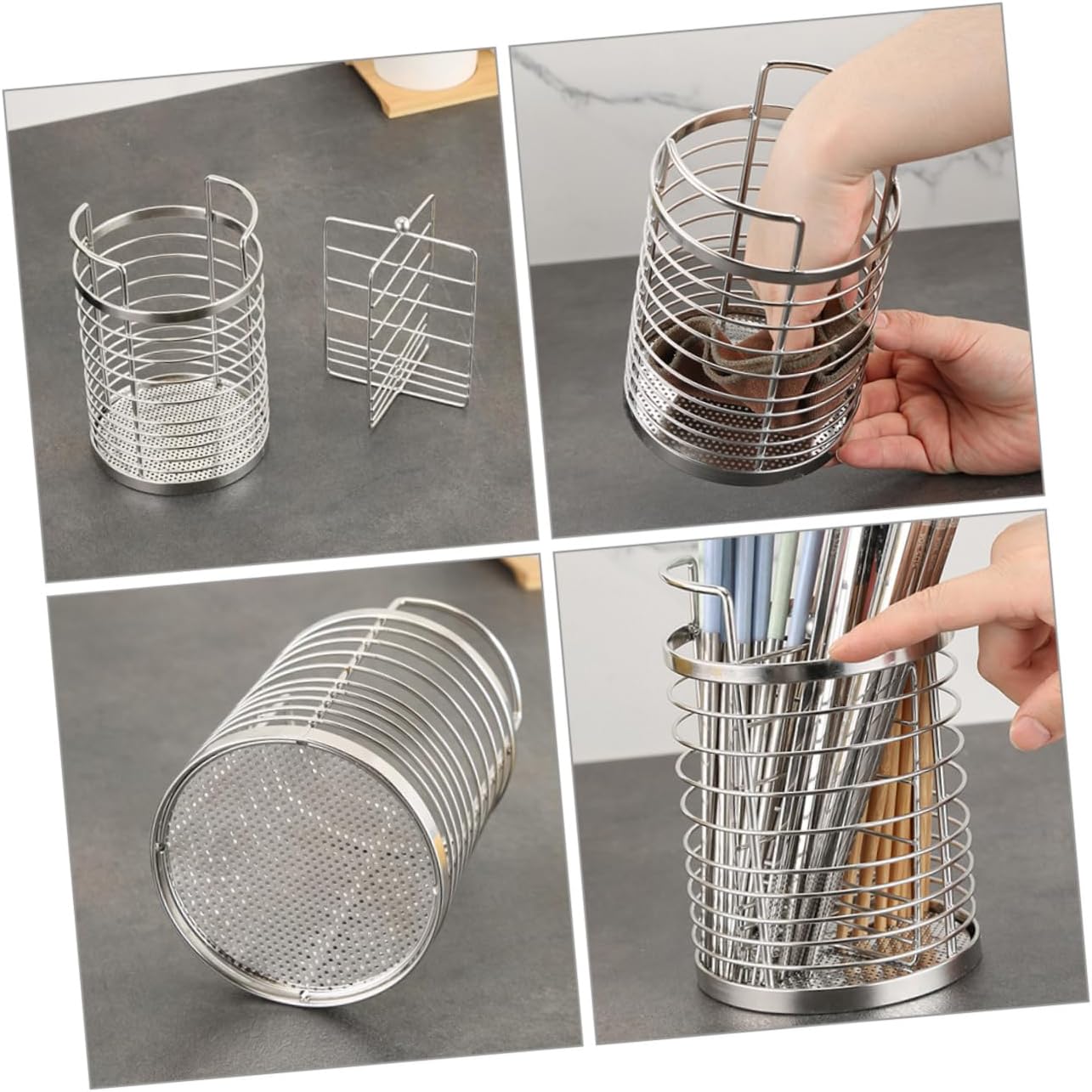 Desktop Chopstick Organizer Space-saving Kitchen Utensil Holder Drainage Stainless Steel Cutlery