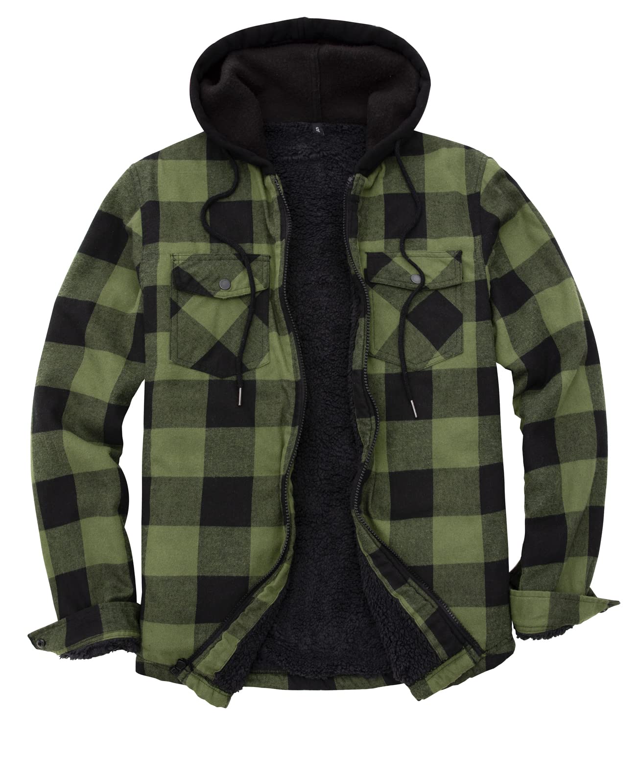 ZENTHACE Mens Sherpa Lined Flannel Shirt Jacket with Hood,Full Zip