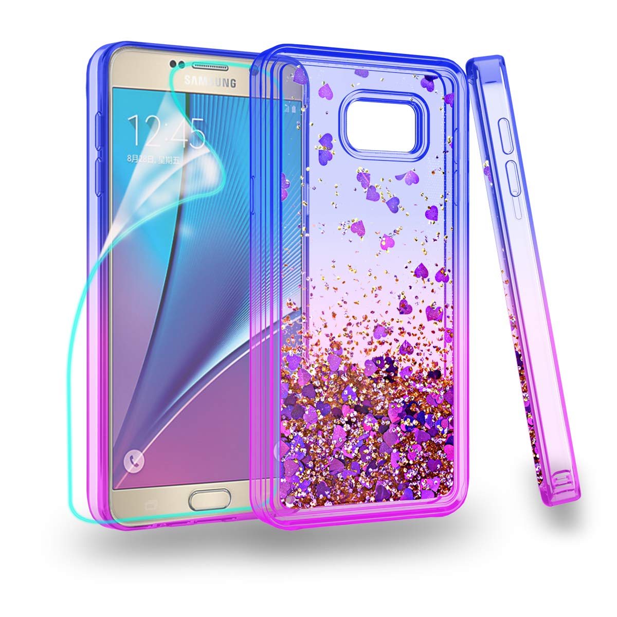 ZingCon Samsung Galaxy Note 5 Case,Note 5 Phone Case, Glitter Case Quicksand Bling Adorable Shine,[HD Screen Protector] Shockproof Hybrid Hard PC Soft TPU Protective Cover-Blue/Purple