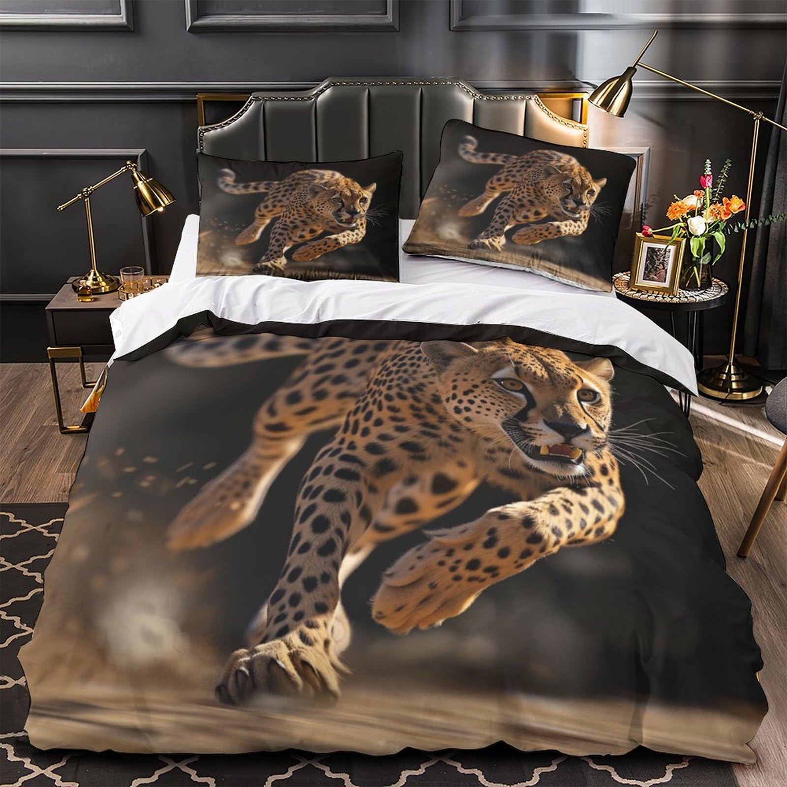 Housse de couette guépard imprimée en microfibre super douce avec fermeture éclair pratique