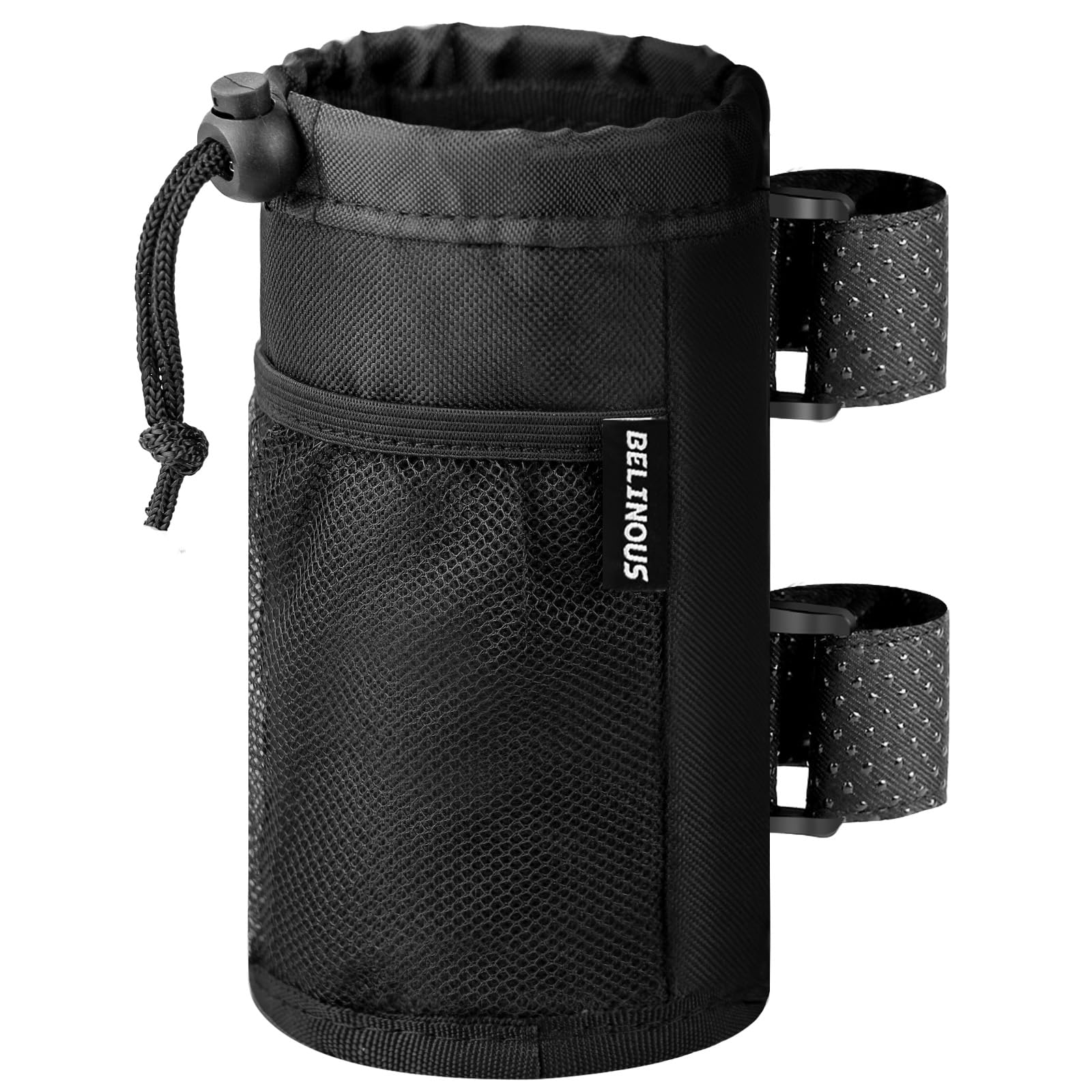 Photo 1 of Belinous Bike Cup Holder for 8-24oz Bottles, Scooter Water Bottle Holder for Walker Wheelchair UTV Golf Cart and Boat, e-Bike Drink Holder with Net Pockets and Hook and Loop Straps