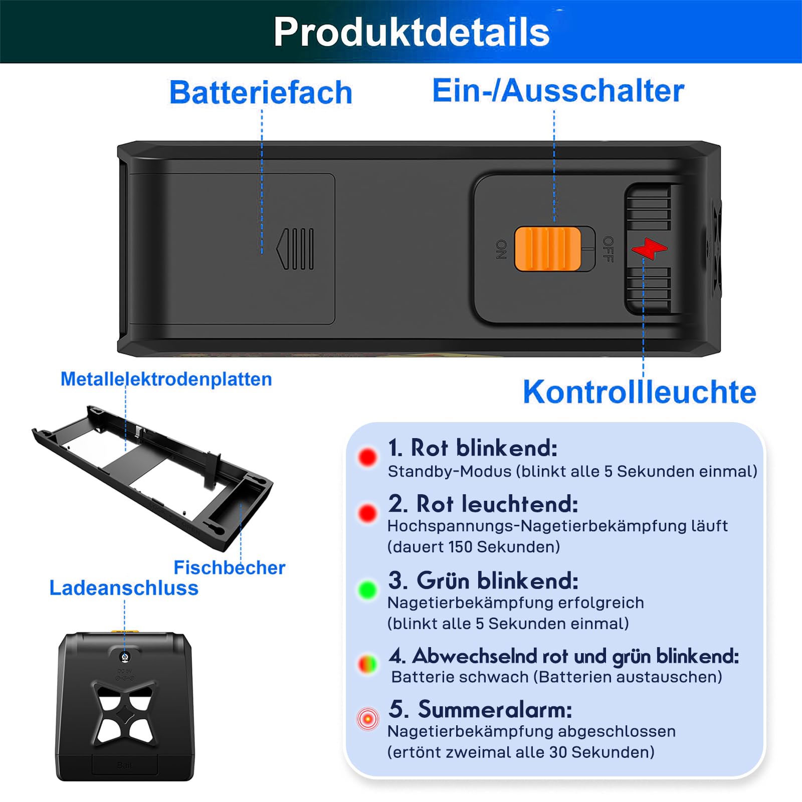 2800V Rattenfalle Elektrisch,Hochspannungs Elektrische Mausefalle,Rattenfallen Schlagfallen,Elektrischer Mausfänger,Schmerzloser Elektronische Schlagfalle