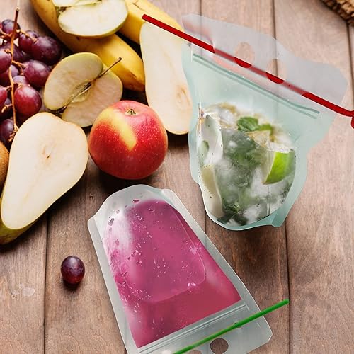 Miniatura 7 de UTILE 100 bolsas transparentes para bebidas de 12 onzas para adultos y niños con pajilla envuelta individualmente bolsas resellables con cremallera