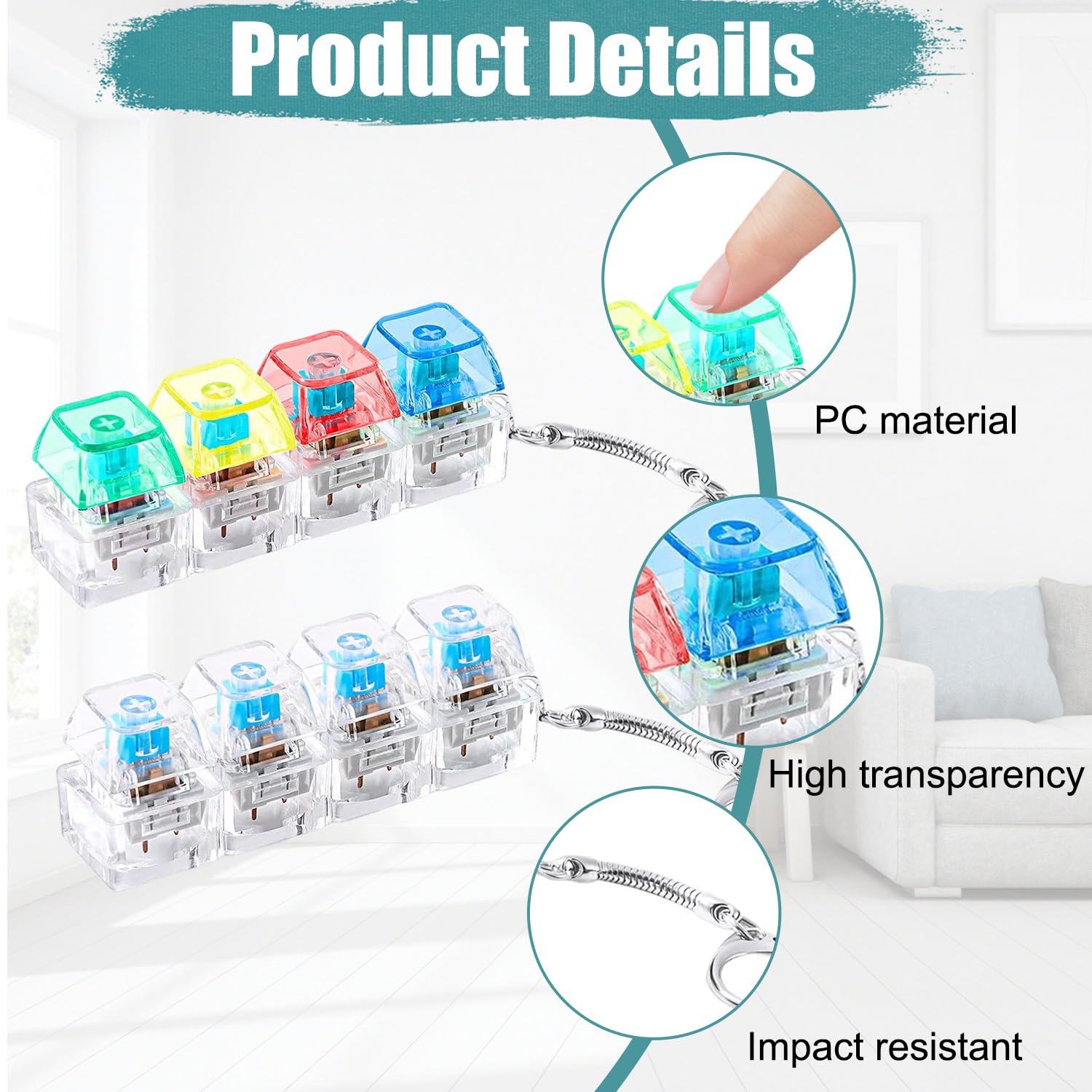 4-Piece Transparent Clear Keyboard Fidget Toy, Clicky Keyboard Sensory Clicker - Image 2