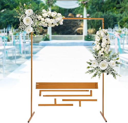 Soporte cuadrado de metal para arco de boda con bases, 6.6 x 4.9 pies, soporte de telón de fondo de arco floral, para decoración de bodas, fiestas,
