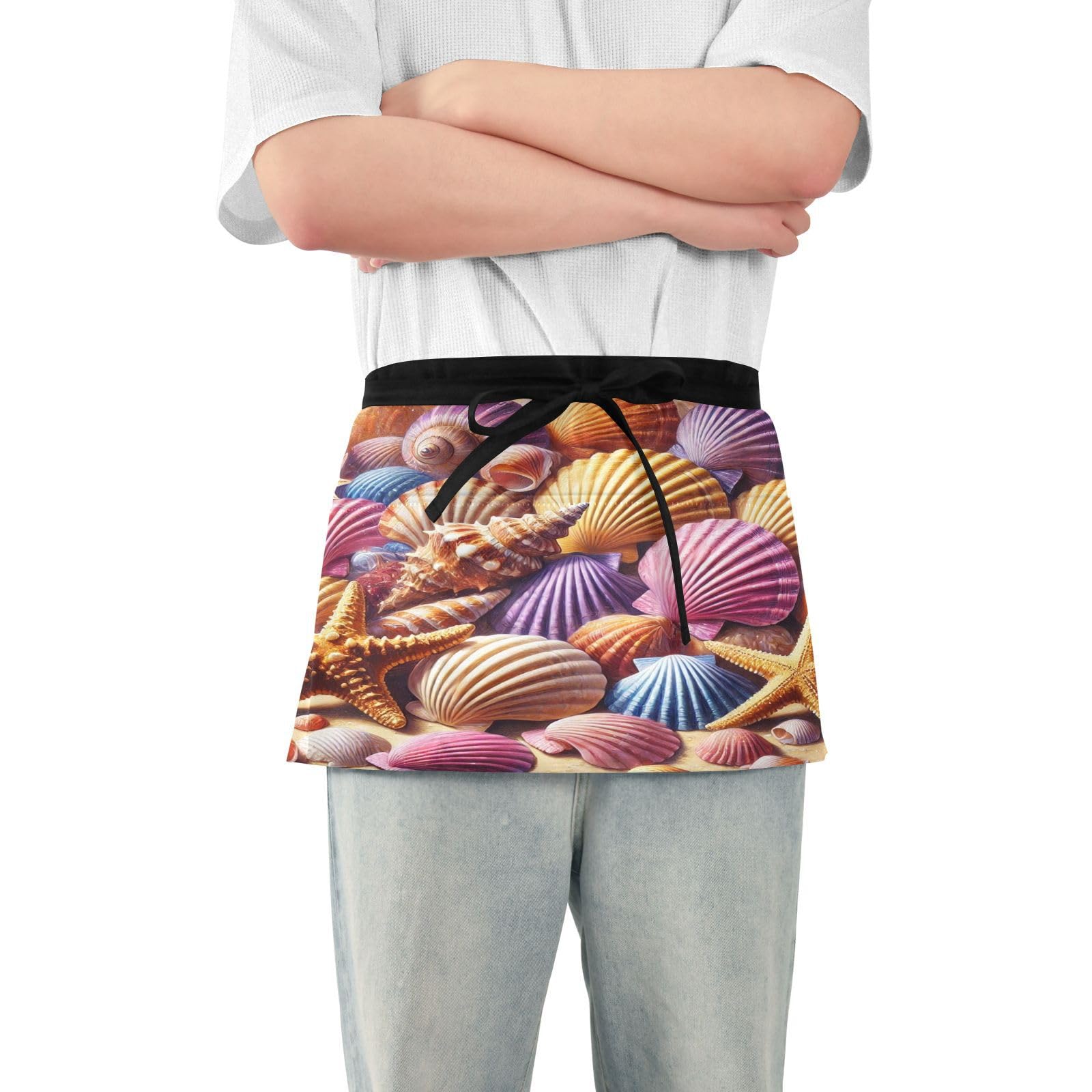 YKZEYK Colorful Seashells Aprons for Women with Pockets Waterdrop Resistant Server Waitress Half Apron Adjustable Hair Stylist Apron for Restaurant Kitchen Maid Aprons