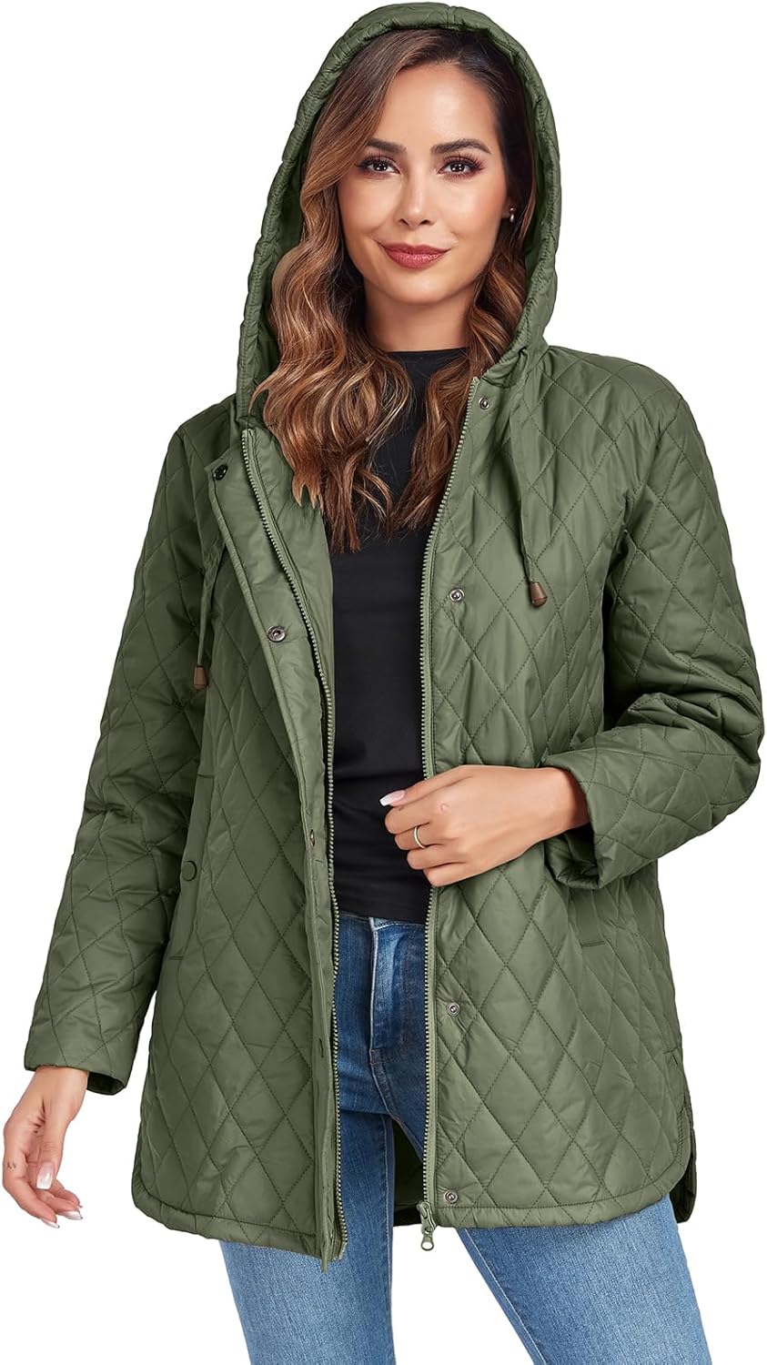 Womens Oversized Quilted Jackets Lightweight Long Sleeve Full Zipper Puffer Jacket Casual Hooded Coats with Pockets - Image 2