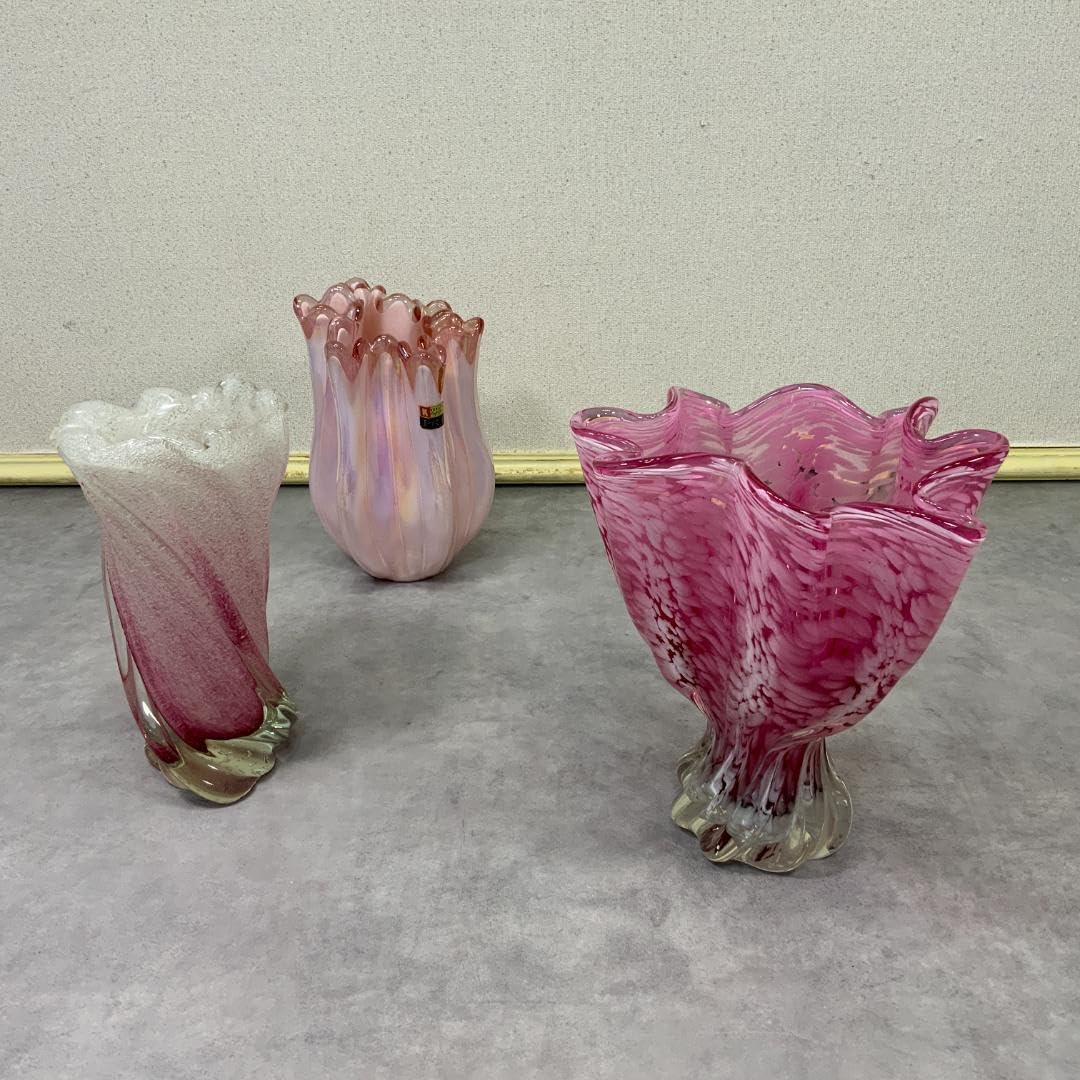 ジャパン ヴィンテージ ガラス ベース ドット ピンク×ホワイト 花器