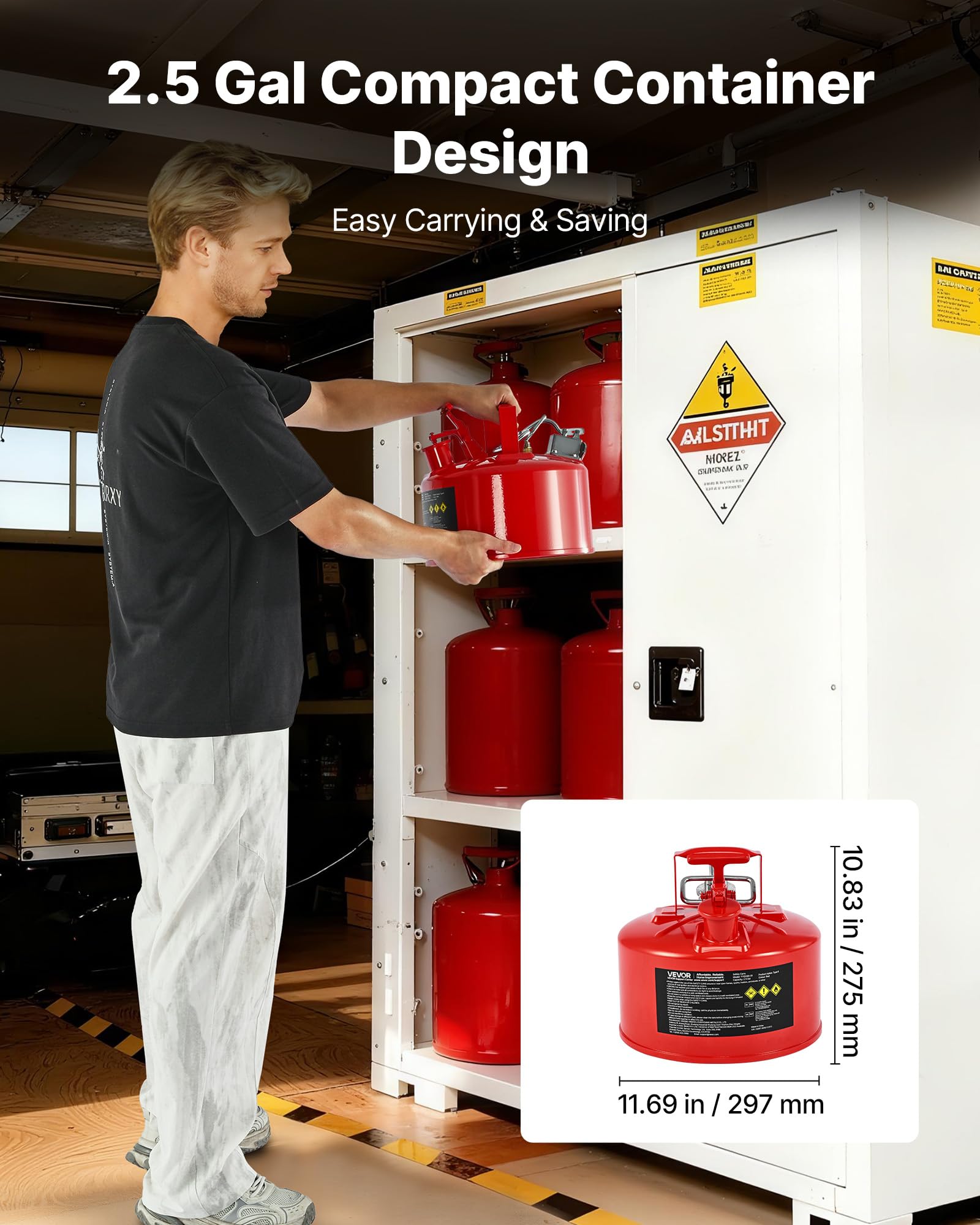 VEVOR Sicherheitskanister, 9,5 L, Typ II, Sicherheitsbehälter mit Flammensperre, selbstschließendem Deckel und flexiblem Metallausguss, Lagerbehälter zur Aufbewahrung für brennbare Stoffe, Rot