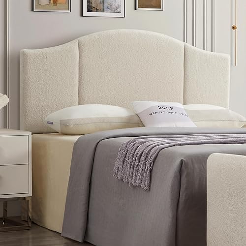 Vista 15 de 24KF Cabecera tapizada de tela teddy suave tamaño Queen, cabecera moderna con borde superior ondulado tamaño Full, 6033-Q-Navy Azul marino