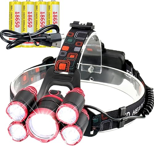 5 LED faro con 5000 lúmenes USB súper brillante linterna de alta potencia lámpara de cabeza para correr camping adultos niños senderismo caza
