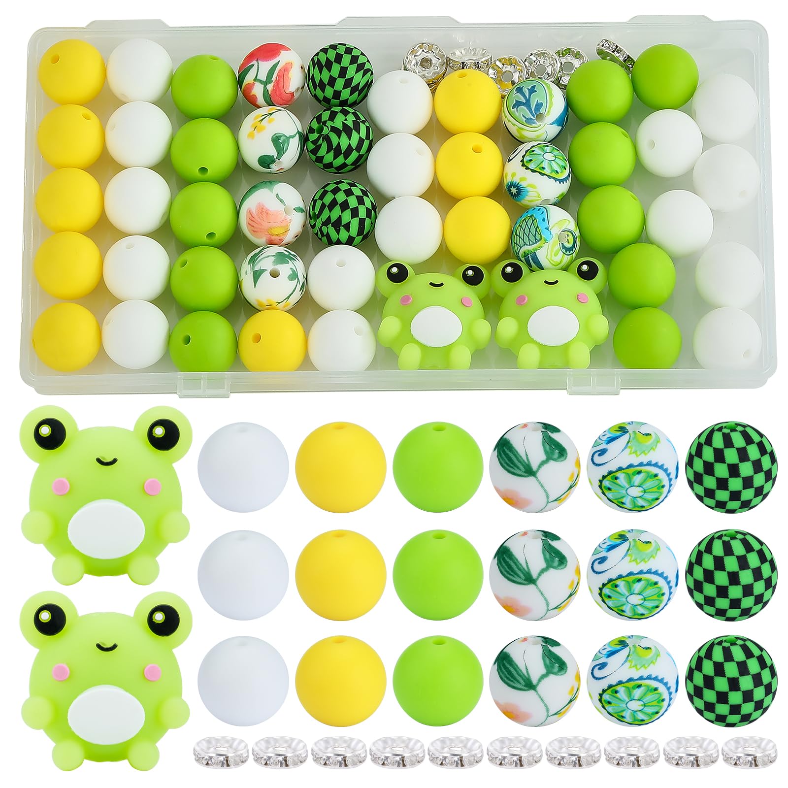 WEWAYSMILE 45 Pcs 15mm Silicone Beads 3D Animal Focal Beads for Pens Printed Silicone Bead Bulk for Keychain Bracelets Making and Other Handmade Crafts(Frog)