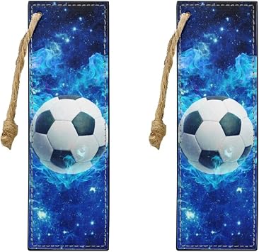 Soccer Blue Fire Book Mark Leather Paper Bookmarks for Students Teachers School Home Office Reading Supplies Lightweight Inspirational Gifts Set of 2