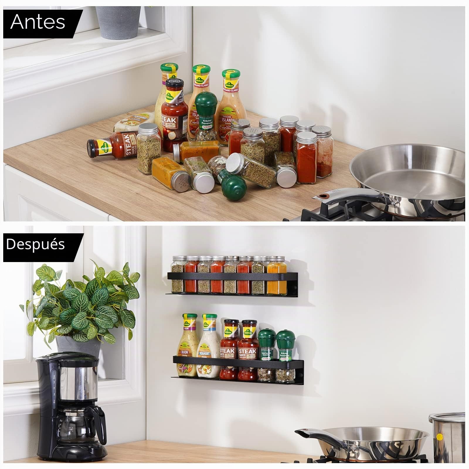 KES Especiero Negro Soporte para Especias Soporte de Especia de Aluminio 40 CM Estante Flotante de Cocina Paquete 2 Estantes Soportes de Pared, KSR401S40-BK-P2