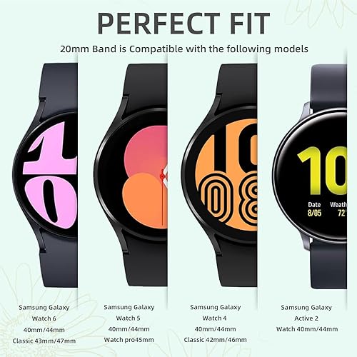 Miniatura 8 de GEAK Bandas grabadas con girasol compatibles con Samsung Galaxy Watch 6Galaxy Watch 5Galaxy Watch 4Galaxy Watch 5 Pro, 0.787 pulgadas, correa