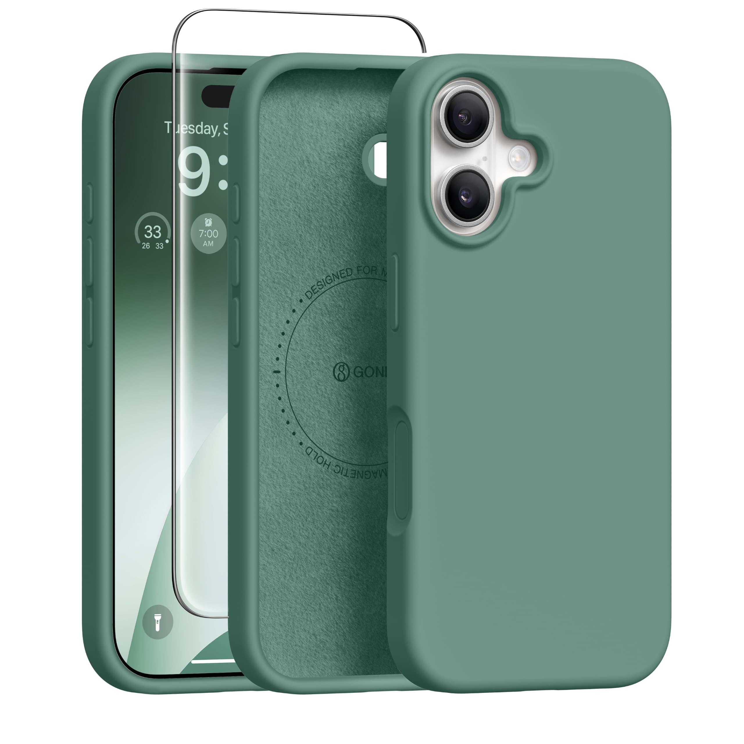 GONEZ Magnetic for iPhone 16 Case, Silicone Cover Midnight Green