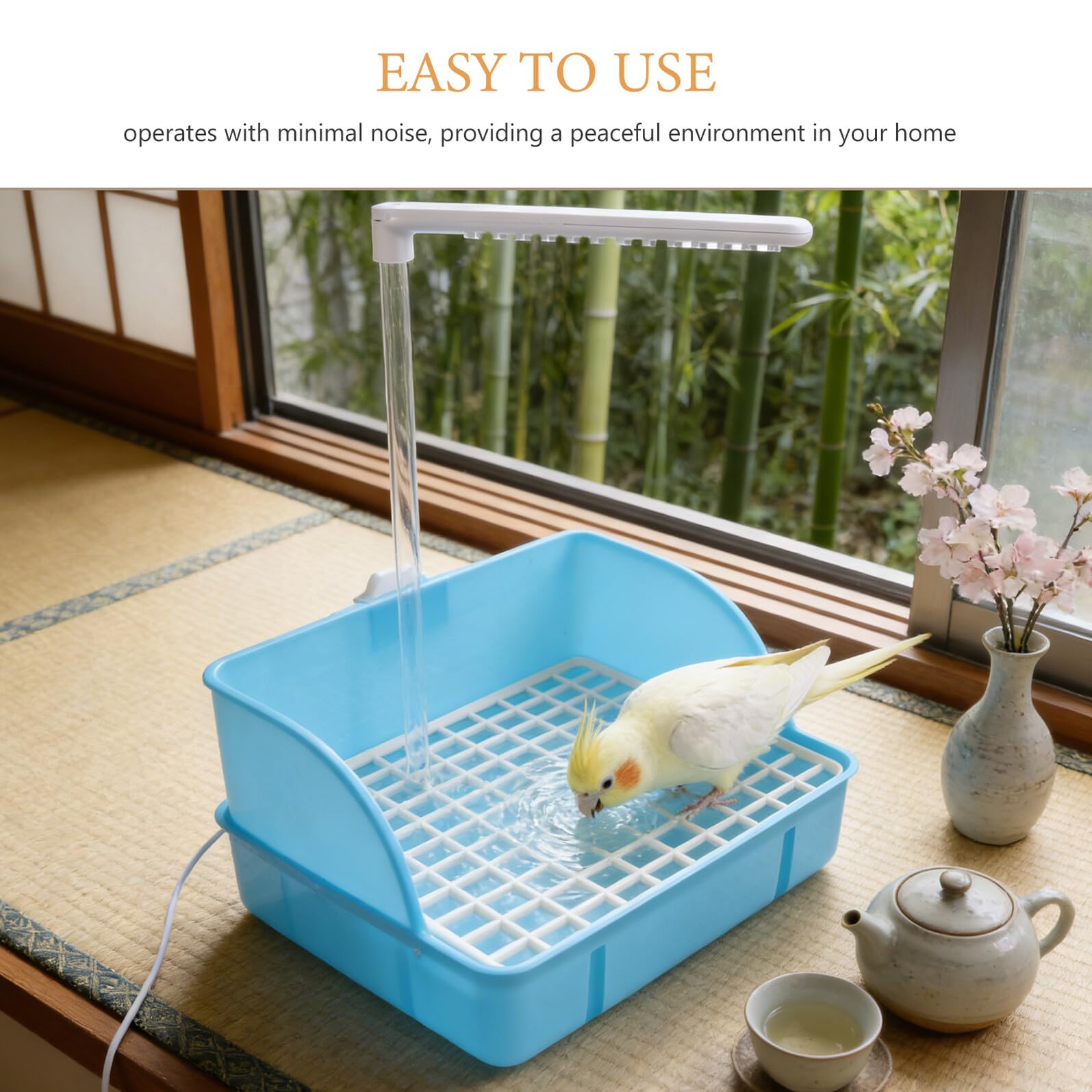 Gatuida Baño para Pájaros Ducha para Jaula, Bañera Interior para Loros y Periquitos, Accesorio de Plástico Azul Claro, Baño Portátil Sistema de Circulación de Agua para Mascotas Pequeñas