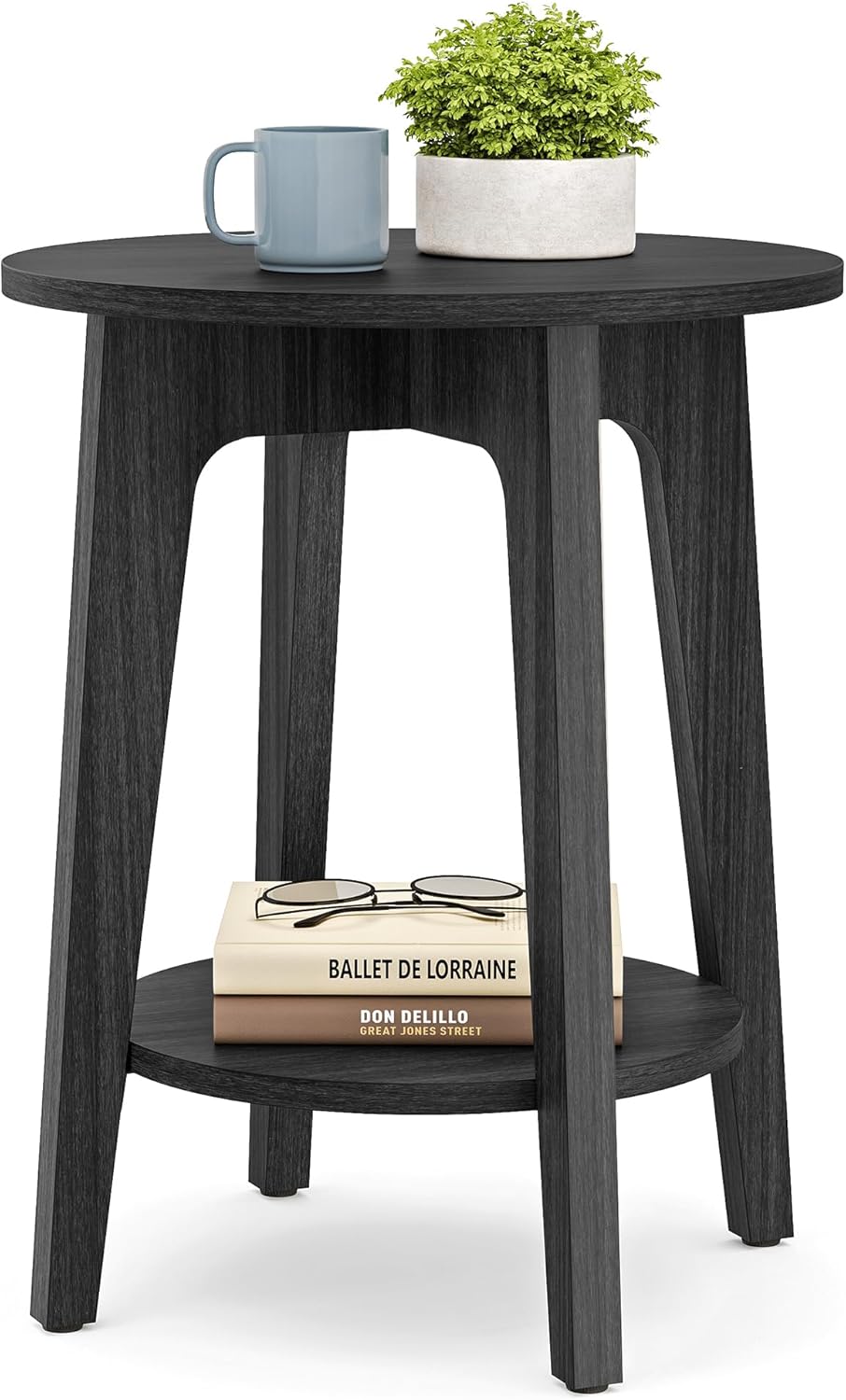 VASAGLE MAEZO Collection - Side Table, 2-Tier Small Round End Table, Nightstand with Tapered Legs, Curved Transitions, for Small Spaces, Living Room, Bedroom, Charcoal Gray ULET283T22