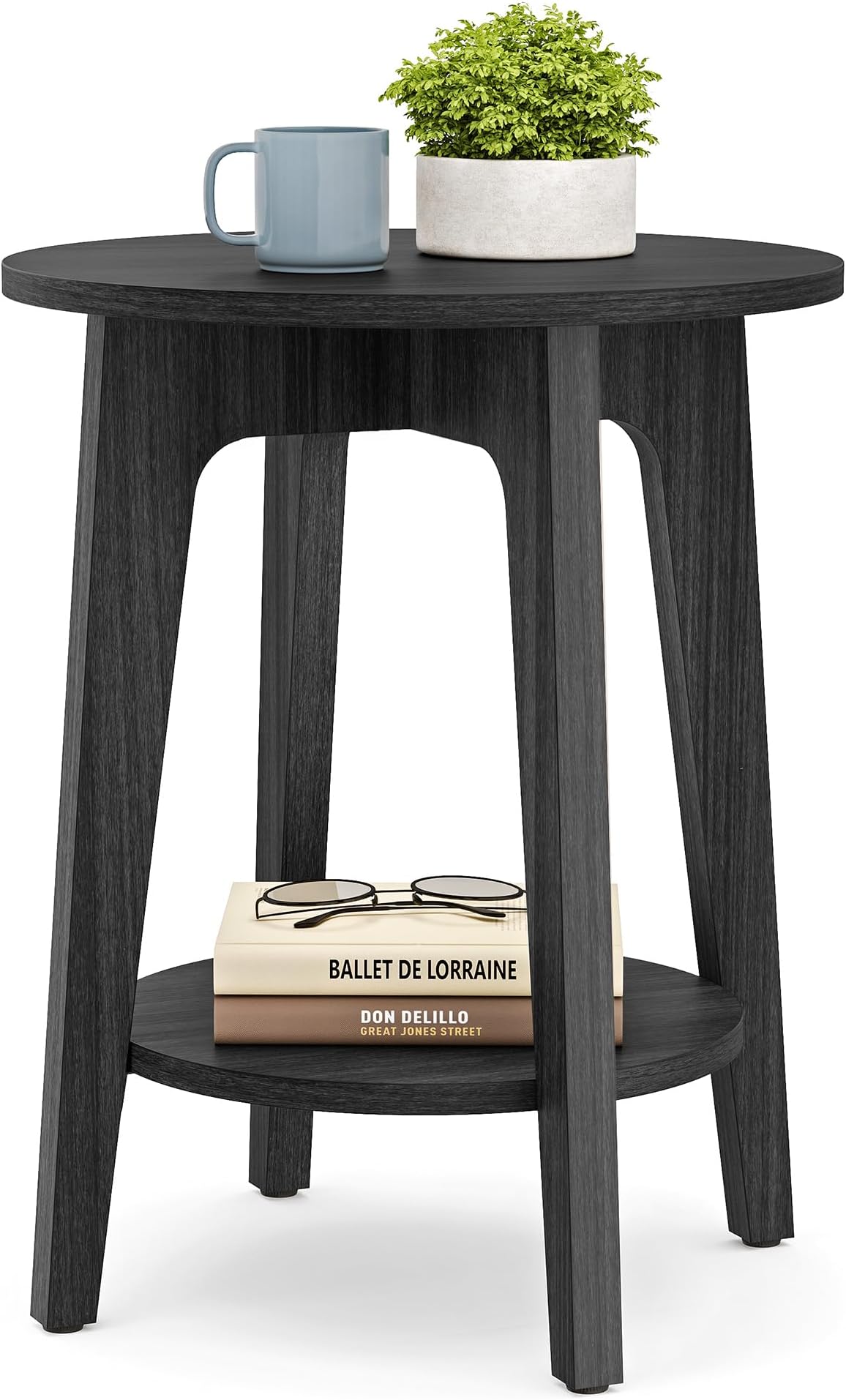 VASAGLE MAEZO Collection - Side Table, 2-Tier Small Round End Table, Nightstand with Tapered Legs, Curved Transitions, for Small Spaces, Living Room, Bedroom, Charcoal Gray ULET283T22