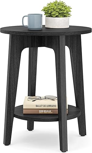 Miniatura 9 de VASAGLE MAEZO Collection - Mesa auxiliar, Mesa auxiliar redonda pequeña de 2 niveles, Mesita de noche con patas cónicas, Transiciones curvas, para