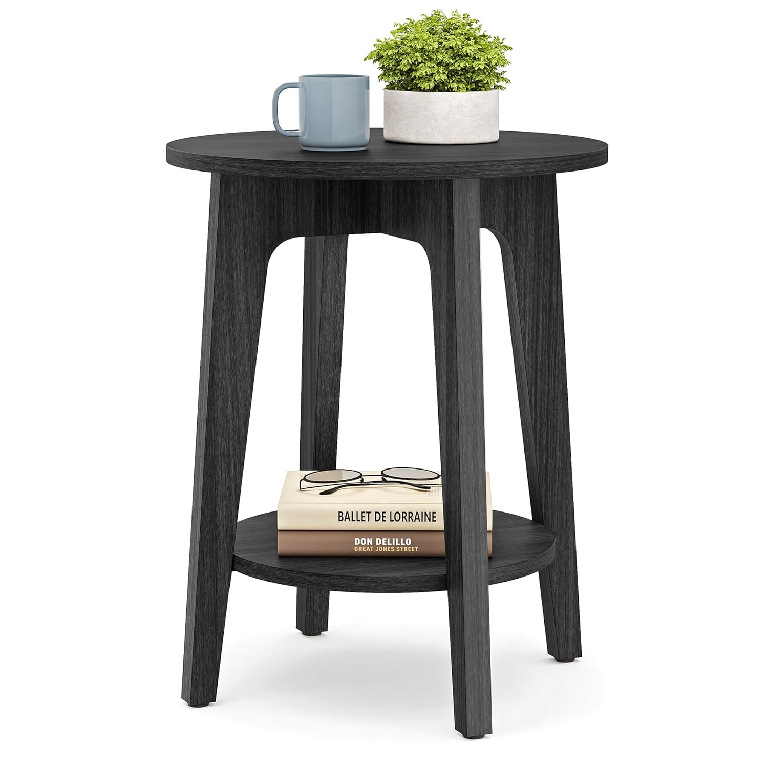 VASAGLE MAEZO Collection - Side Table 2-Tier Small Round End Table Nightstand with Tapered Legs Curved Transitions for