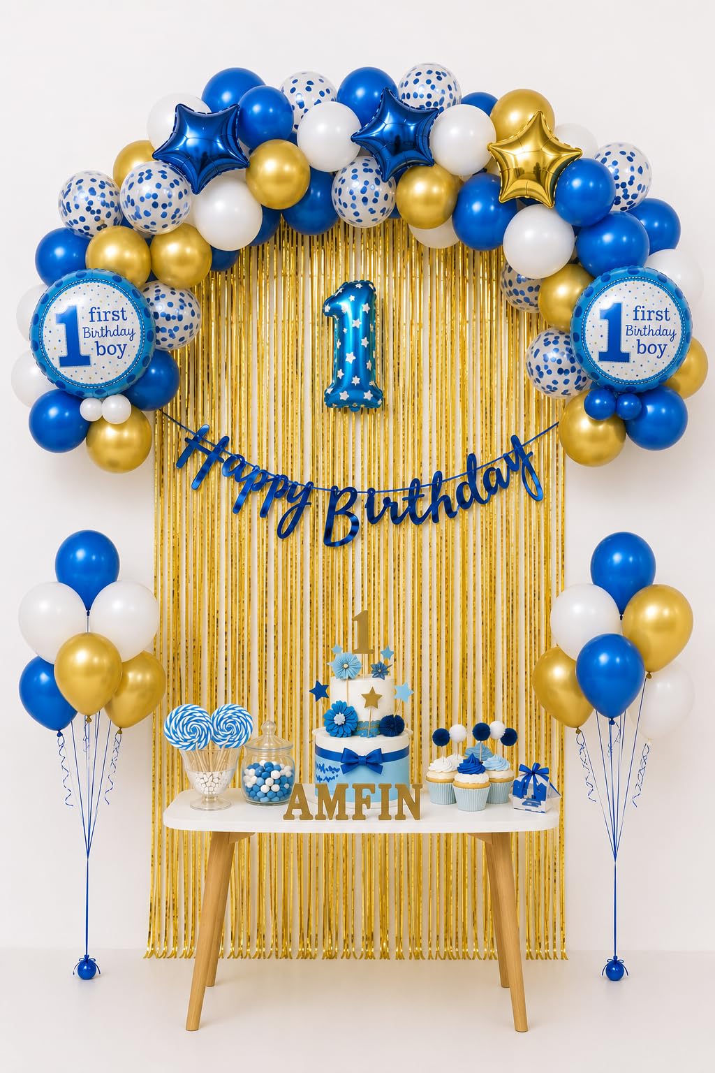 AMFIN (Pack of 43) 1st Month Year HBD Boy Theme Birthday Decoration Kit Metallic Finish Boys Item Blue Red Rocket Baby-image-12