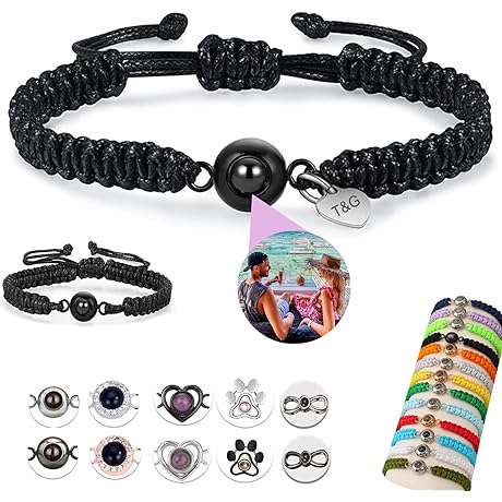 Personalized Photo Projection Bracelet Couple Engrave Name with Picture