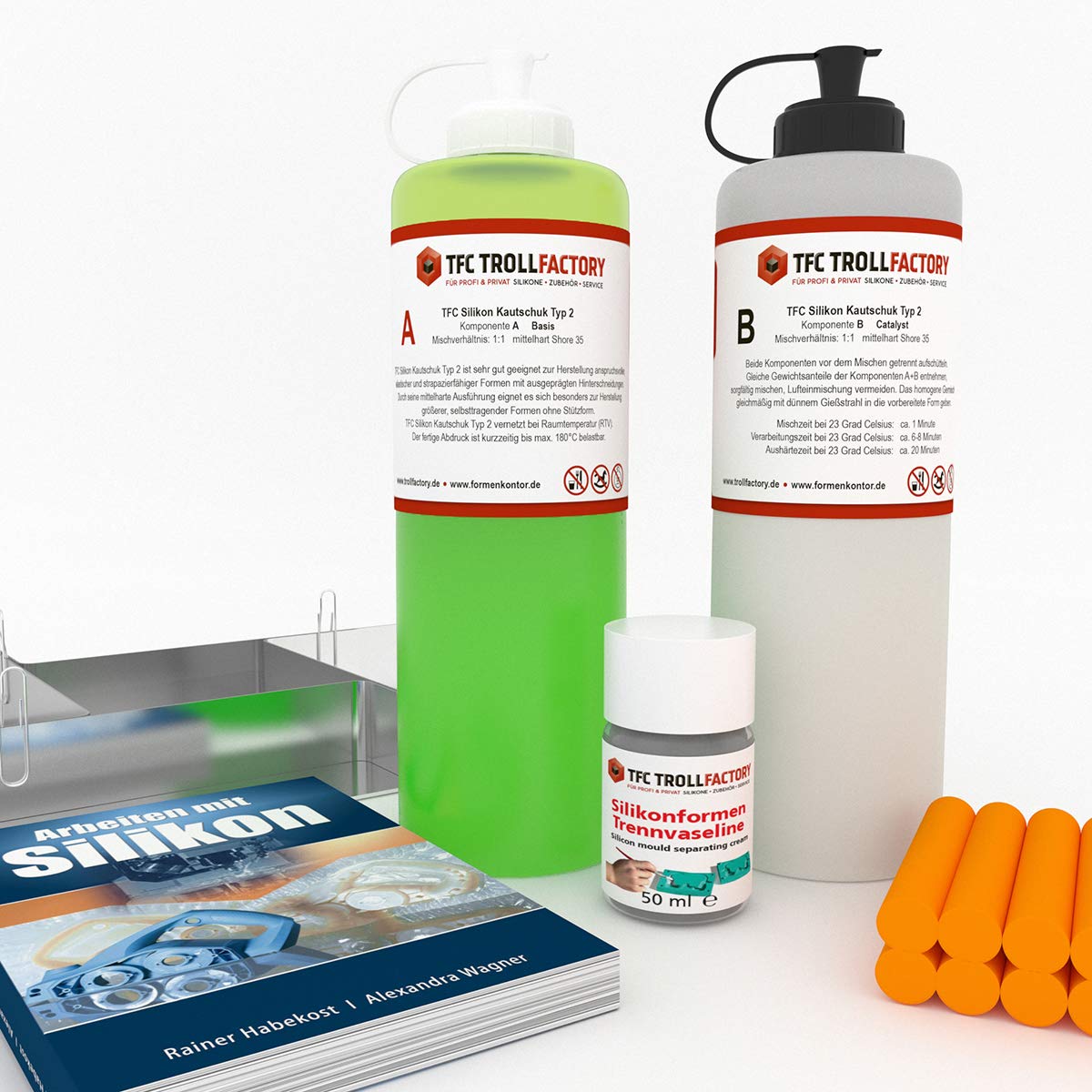 TFC Starterset zum Selbermachen von Silikonformen für Epoxidharz und Resin | Mittelhartes Silikon Kautschuk, Abformset, DIY Formenbau & Gießen