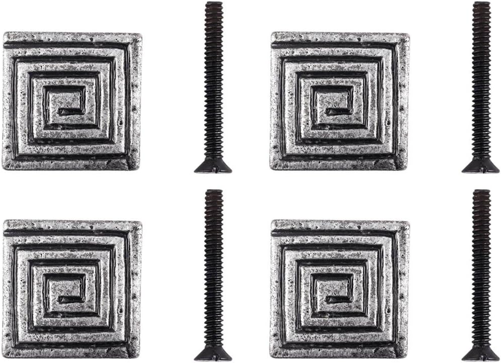 Renovators Supply Manufacturing Square Maze Iron Cabinet Knob Pewter Finish Cabinet Hardware Pack of 4