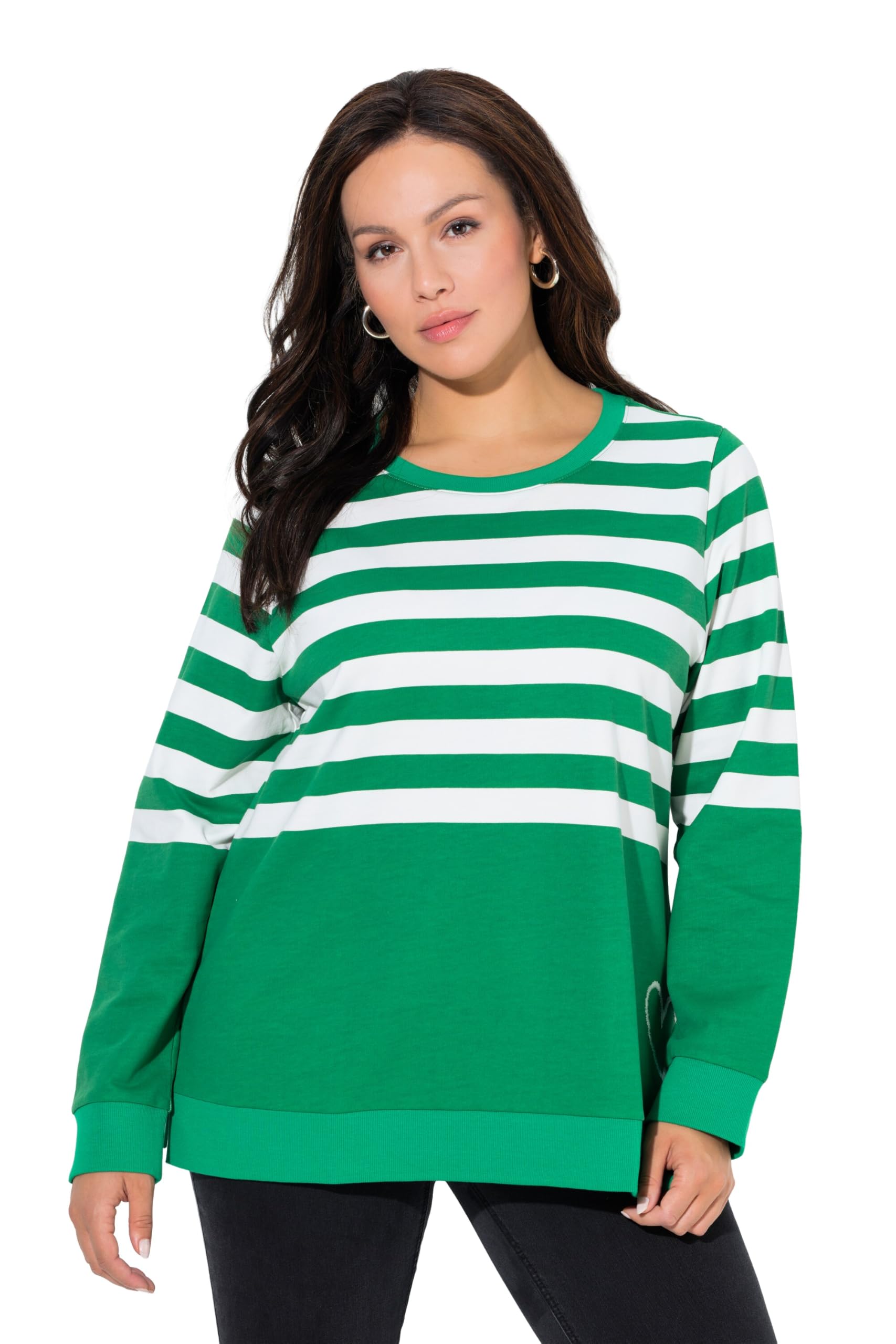 Ulla Popken Damen große Größen Übergrößen Plus Size Sweatshirt, Ringel, Herzstickerei, Rundhals, Langarm 841186