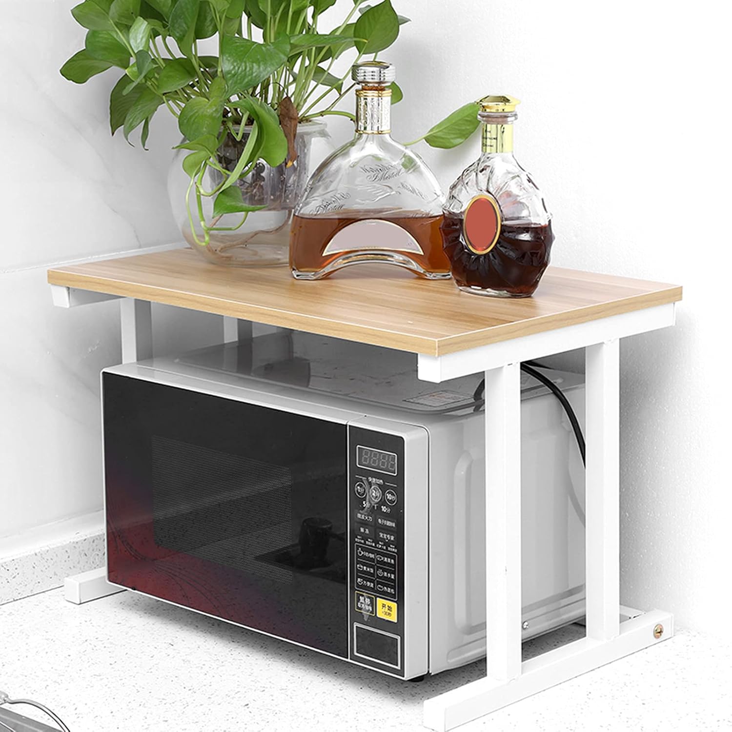 Qiilu Wood Microwave Oven Rack Microwave Oven Stand Wood